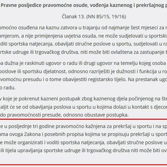 Prave posljedice pravomoćne presude po Zakonu o sportu