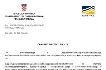 Primjer lažne obavijesti