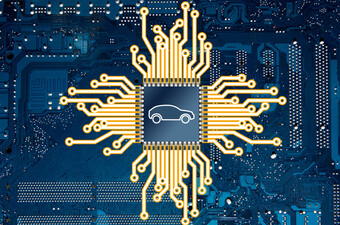 SImbol automobila na čipu, ilustracija