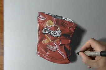 Impresivna vještina crtanja vrlo realne vrećice čipsa
