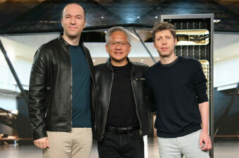 OpenAI predsjednik Greg Brockman, NVIDIA CEO Jensen Huang i OpenAI CEO Sam Altman