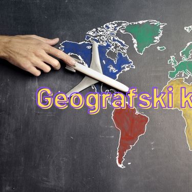 Zrakoplov koji putuje kartom svijeta i natpis geografski kviz znanja