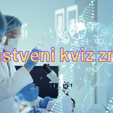 Znanstvenici u laboratoriju i natpis Znanstveni kviz znanja