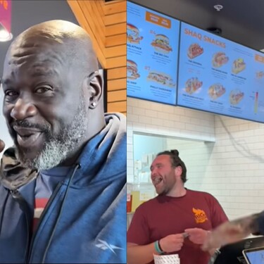 Shaquille O'Neal u interakciji sa zaposlenikom njegovog restorana