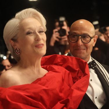 Meryl Streep u crvenoj haljini na setu filma