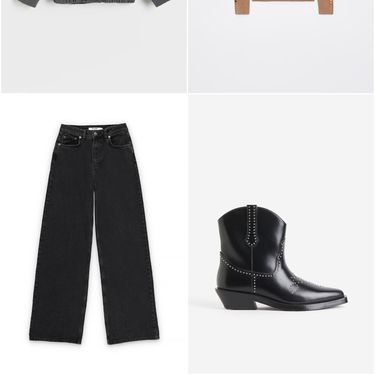 Bomber jakna + dolčevita + traperice širokih nogavica + gležnjače kaubojke