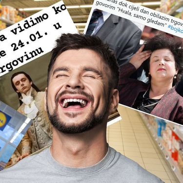 Prazna trgovina i muškarac koji se smije na memeove povezane s bojkotom trgovina