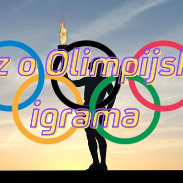 Olimpijska baklja i krugovi te natpis Kviz o Olimpijskim igrama