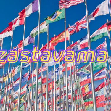 Zastave na stupu i natpis kviz o zastavama
