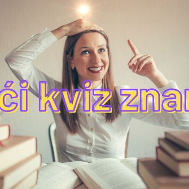 Žena koja čita knjige s upaljenom žaruljom iznad glave i natpis opći kviz znanja