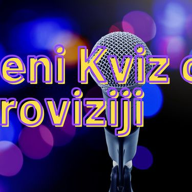 Mikrofon na stalku i natpis Glazbeni kviz o Euroviziji