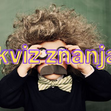 Dijete u kostimu Alberta Einsteina i natpis Opći kviz znanja