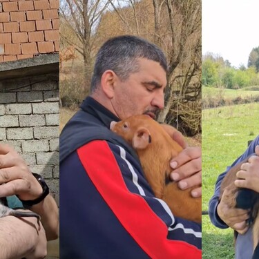 Jovica Nikolic koji pjeva domaćim životinja koje drži u naručju