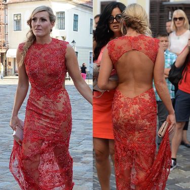 Janica Kostelić odabrala je čipkastu crvenu haljinu s velikim otvorom na leđima