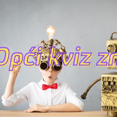 Dječak s robotom i upaljenom žaruljom uz naslov kviza