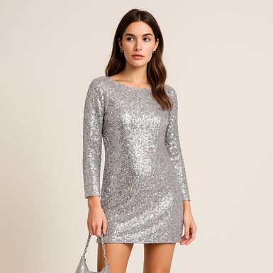 Kombinacija sa srebrnim naušnicama i crnim čizmama