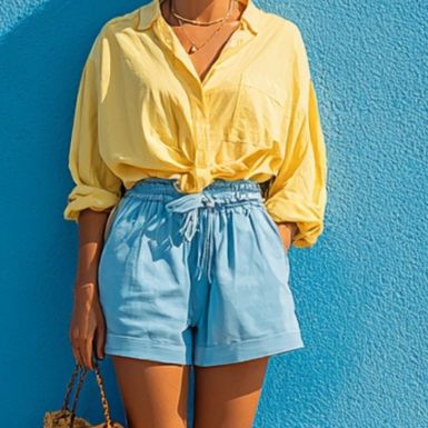 Ležerna kombinacija s plavom i žutom bojom