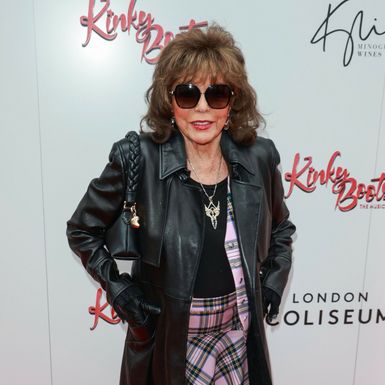Joan Collins u kožnatom kaputu i kariranoj suknji - 5