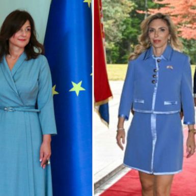 Sanja Musić Milanović i Nj. E. Nicole McGraw, veleposlanica SAD-a u Republici Hrvatskoj, u svjetloplavim izdanjima