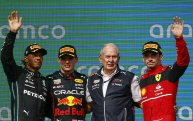 Hamilton, Verstappen i Leclerc (skroz desno)