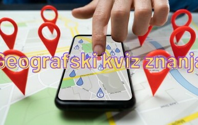 Aplikacija za navigaciju na mobitelu i natpis Geografski kviz znanja