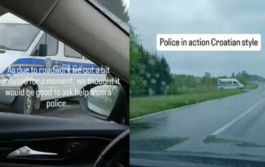 Policijski kombi uz cestu iz gledišta vozača
