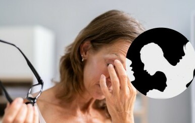 Žena koja trlja oči nakon nošenja naočala i vizualna zagonetka