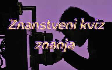 Obris znanstvenika na mikroskopu i natpis Znanstveni kviz znanja