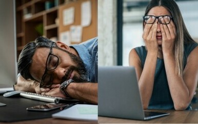 Muškarac i žena umorni pred računalom na poslu