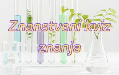 Laboratorijska oprema i biljka uz natpis Znanstveni kviz znanja