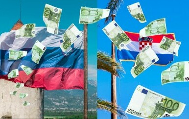Hrvatska i slovenska zastava i novac