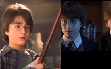 Harry Potter i Ron Weasly u filmu Harry Potter i kamen mudraca kako stoje u uniformi i kako harry kupuje štapić