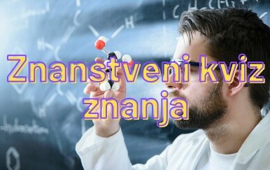 Znanstvenik koji izbliza gleda molekulu i naslov kviza