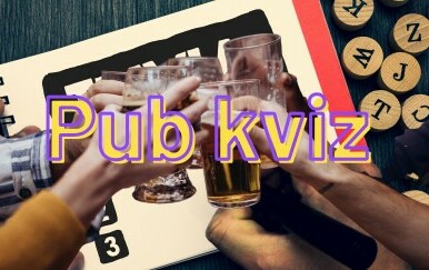 Pitanja na kvizu i ruke koje nazdravljaju pivom uz naslov kviza