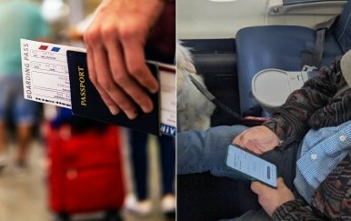 Putovnica i avionska karta u ruci i sporno mjesto i putnik u avionu