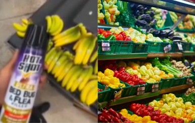 Sprej protiv kukaca i voće i povrće u supermarketu