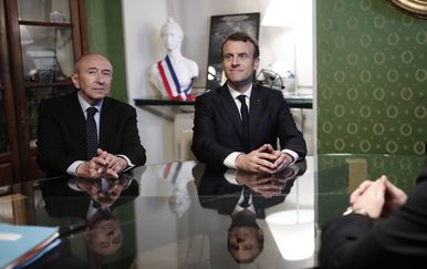 Francuski ministar unutarnjih poslova Gerard Collomb i francuski predsjednik Emmanuel Marcon (Foto: AFP)