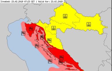 Crveni alarm na obali (Screenshot: Meteoalarm.eu)