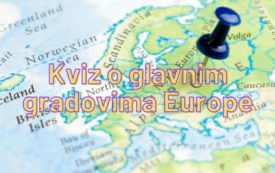 Karta Europe sa zabijenom pribadačom i naslov kviza