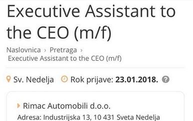 Mate Rimac traži asistenta (Screenshot moj-posao.net)