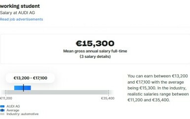 Prosječna primanja studenata u Audiju.
