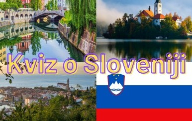 Znamenitosti Slovenije i zastava uz naslov kviza