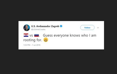 Objava američkog veleposlanika na Twitteru (Screenshot: Twitter)