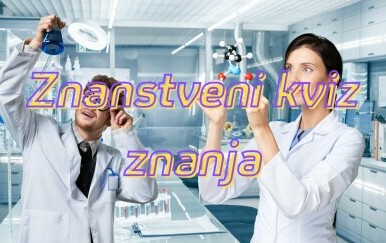 Znanstvenici istražuju u laboratoriju i natpis Znanstveni kviz znanja