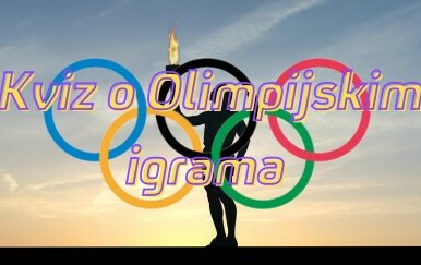 Olimpijska baklja i krugovi te natpis Kviz o Olimpijskim igrama