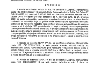 Pravomoćna presuda: Liječniku 3000 eura sa zateznim kamatama