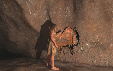 Neandertalac u špilji, ilustracija