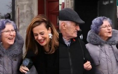 Stariji par kako odgovora na pitanja pri intervjuu na ulici
