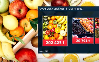 Uvoz voća siječanj - studeni 2020.