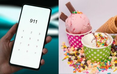 Mobitel s odabranim pozivom za 911 i sladoled